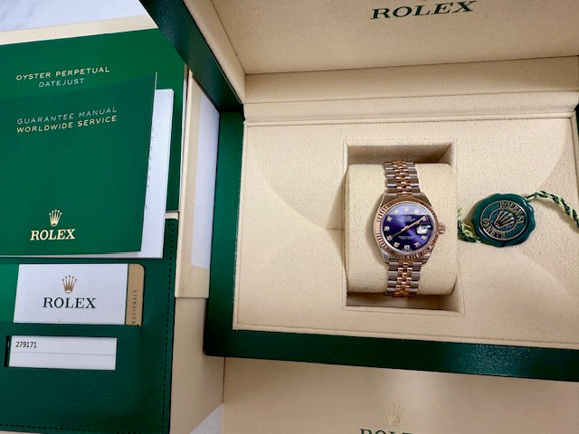 ロレックス 美品中古 デイトジャスト28 279171G オーベルジーヌ文字盤
