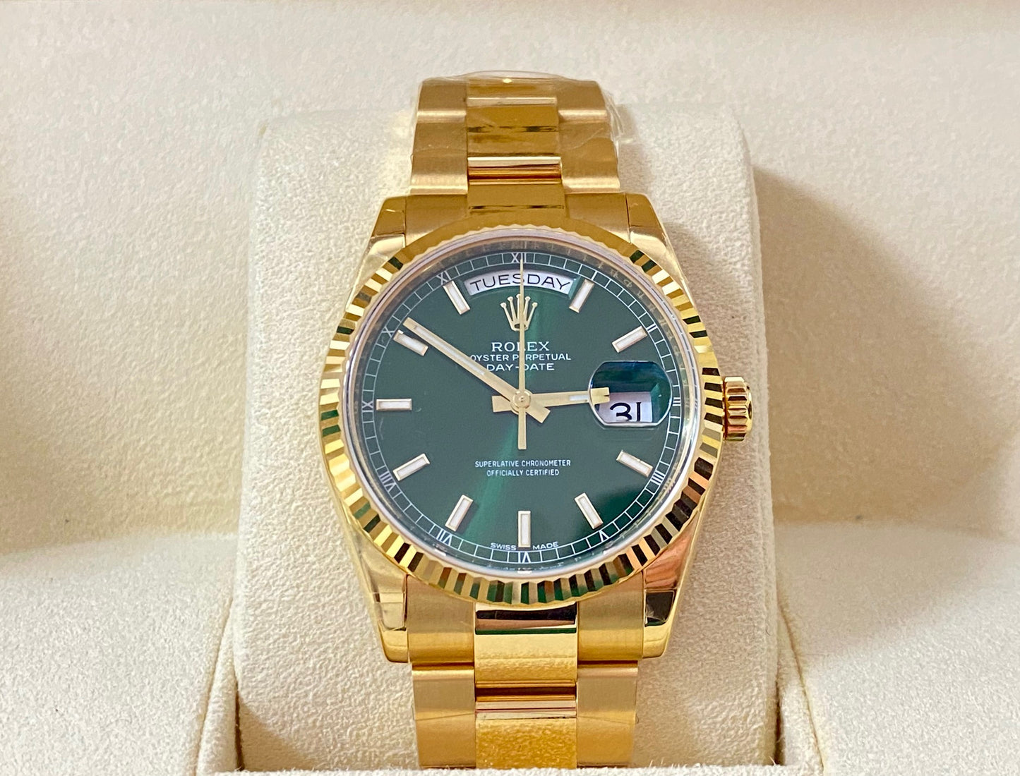 ロレックス 新品 デイデイト36 118238 グリーン文字盤